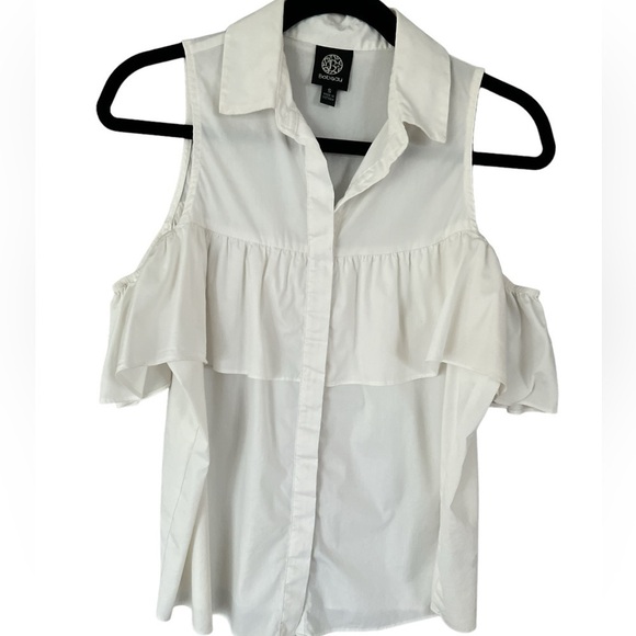 Bobeau Womens White Cold Shoulder Button Down Shirt Top - Picture 1 of 5